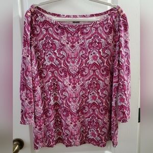 BASIC EDITIONS Women's Blouse 3/4 Sleeve‎ Pink Multicolor Size XXL